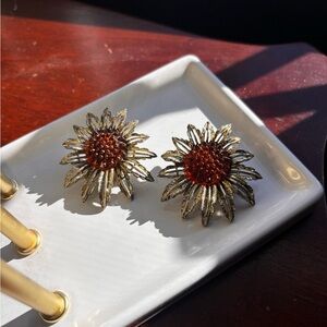 SARAH COVENTRY Molded Amber Glass Sunflower Earrings